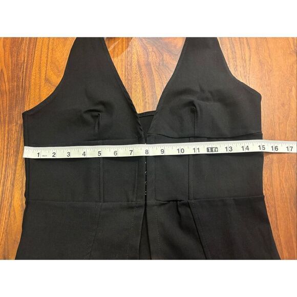 Women's Black Corset Style Open Tie Back Deep V-Neck Stretch Halter Top Large NE - Picture 3 of 5